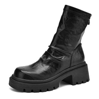 达芙妮厚底短靴女高跟通勤皮鞋