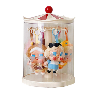 拉布布展示盒收纳盒搪胶娃娃旋转labubu挂件透明玩偶展示架展示柜
