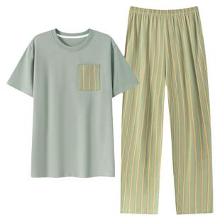 睡衣男士夏季短袖长裤纯棉休闲套装夏天男青少年大码家居服可外穿