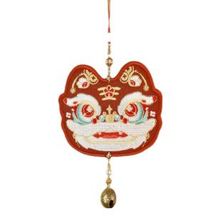 云深雾浅 狮虎金铃 原创老虎头双面刺绣挂件古风仿香囊荷包小配饰