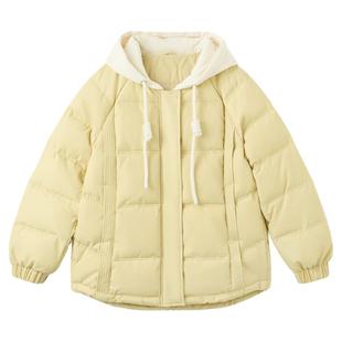 快鱼棉服女款2025新款假两件针织帽拼接面包服舒适保暖加厚棉衣