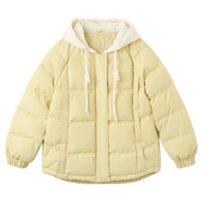 快鱼棉服女款2025新款假两件针织帽拼接面包服舒适保暖加厚棉衣