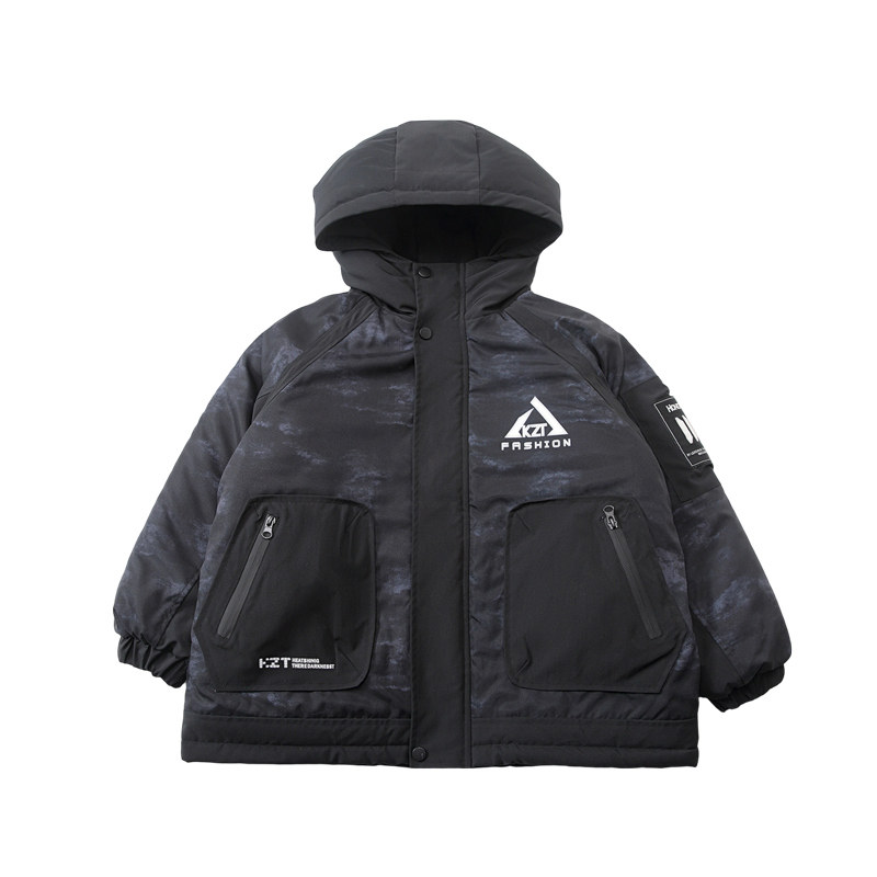男童秋冬加绒外套炸街加厚棉服潮