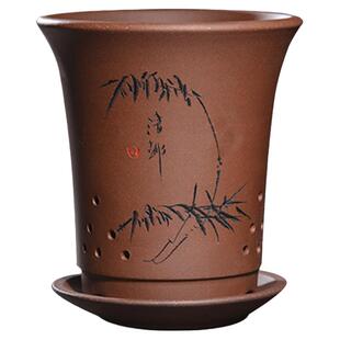 宜兴陶瓷紫砂花盆多肉植物蓝草发财树文竹吊兰兰花专用花盆带托盘