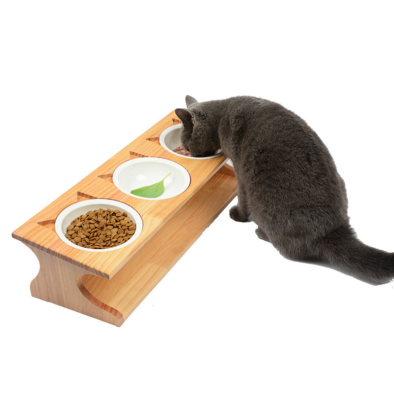 宠物餐桌斜口保护颈椎陶瓷猫碗猫咪食盆狗饭碗猫粮双碗狗狗碗用品