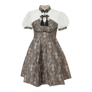 LULUALWAYS【商场同款】秋季新款雅致新中式盘扣伞裙提花连衣裙