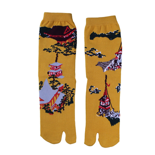 袜子铺子2022日本SOUSOU款黄色建筑高筒分趾袜二指袜纯棉女式提花