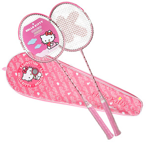 Hellokitty凯蒂猫羽毛球拍粉色正品女生成人儿童可爱超轻双拍套装