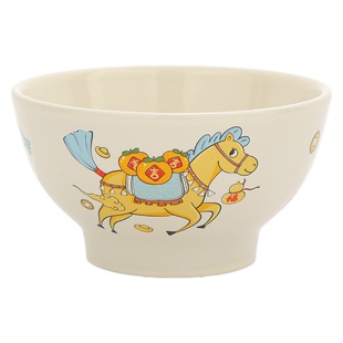 鹿谷川马年陶瓷碗特别好看的卡通饭碗高脚碗新年喜庆礼盒装高颜值