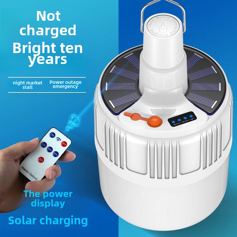 超亮遥控太阳能充电灯泡家用移动LED夜市灯摆摊照明无线停电应急8