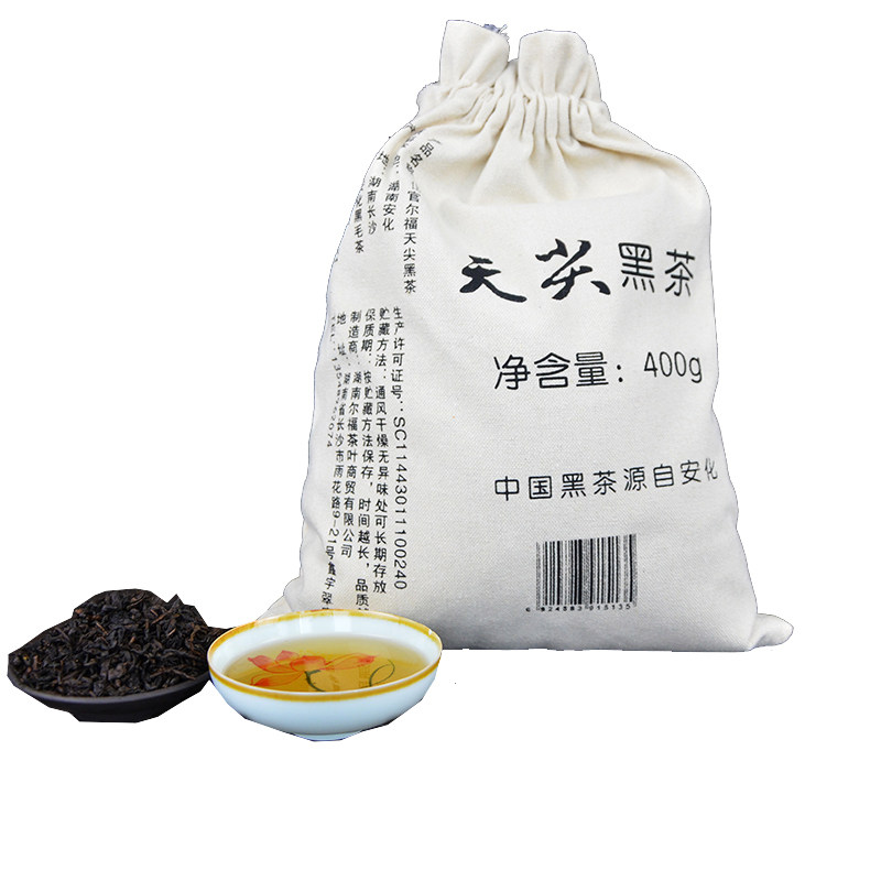 尔福茗茶 黑茶 安化黑茶200克金花茯砖千两百两黑砖天尖特级原料