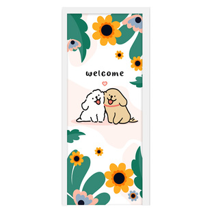 线条小狗门贴纸高级感遮丑卡通可爱装饰木门翻新自粘衣柜改造整张