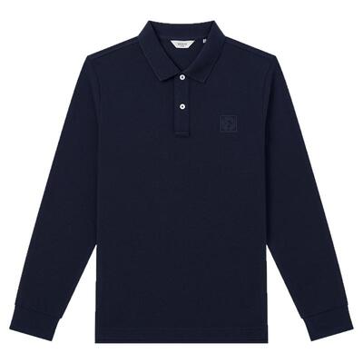 Hazzys哈吉斯男士翻领长袖POLO春季通勤休闲纯色打底纯棉T恤上衣