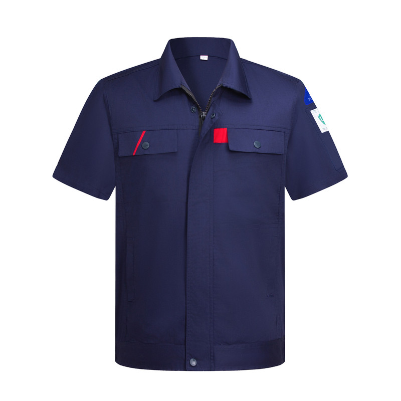 夏季短袖工作服防静电款单上衣加油站薄款劳保服翻领款套装