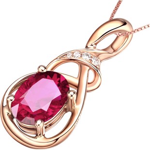 lisa creation0.75克拉红碧玺吊坠女 18k玫瑰金镶嵌彩色宝石项链