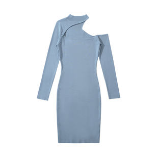 YoungGirlDay御姐纯欲性感露肩小高领修身长袖针织包臀连衣裙短裙