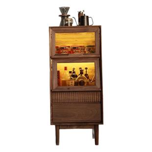 北美黑胡桃木电视边柜客厅实木家具沙发立柜翻盖玻璃门柜子斗柜