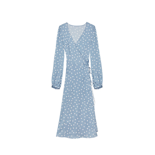 DEFINE茶歇法式连衣裙复古女春秋波点气质小众收腰V领一片式裙子