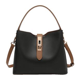 稻草人包包女士新款百搭单肩包牛皮质感通勤真皮斜挎包水桶包女包