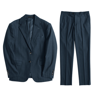 黛蓝色人字纹西装上班秋冬西服