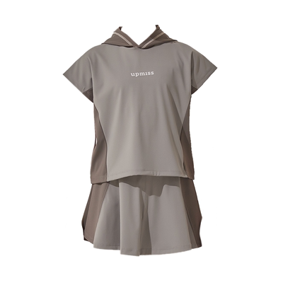 upmiss女童套装2024夏装薄款儿童短袖T恤半身短裙学院风两件套