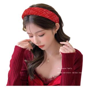 新年红色发箍2023年网红新款宽边高颅顶头箍秋冬女款复古喜庆头饰