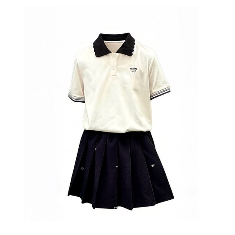 女童夏季学院风POLO衫百褶裙套装