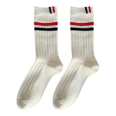 布标条纹中筒袜子女ins潮堆堆袜