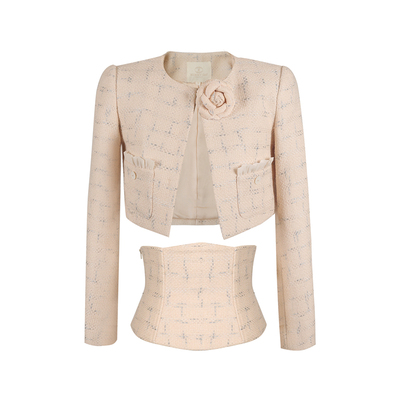 山茶花小香编织绑带腰封外套