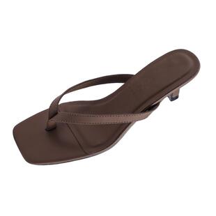 Swalker新款高跟人字拖夹趾凉鞋方头小猫跟沙滩拖鞋细跟凉拖鞋女