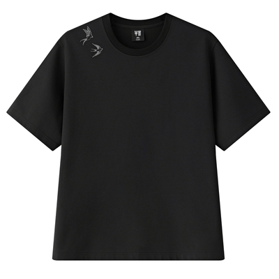 半墨大码男装透气速干T恤男夏季新款宽松胖子中国风刺绣圆领短袖