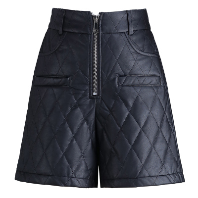 四分加长PU皮短裤女2025秋冬外穿加厚加棉短皮裤松紧高腰宽松靴裤