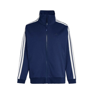 adidas阿迪达斯棉质提花三条纹休闲外套2026春女立领夹克 KS2816