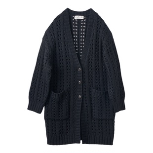 冬季新品 桑妮库拉/Sunny clouds 女式V领镂空条纹中长款羊毛开衫