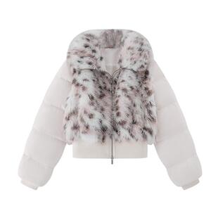 【田曦薇同款】ablueberry环保皮草外套女设计感白鸭绒短款羽绒服