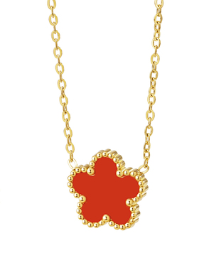 钛钢幸运五叶草女花朵项链耳钉