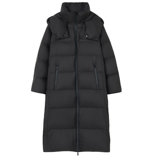 【匈牙利白鹅绒】LANCY/朗姿2025冬新款百搭高领连帽长款羽绒服女