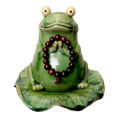 萌萌哒陶瓷佛系可爱客厅青蛙摆件