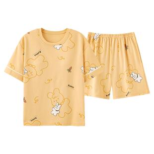 三枪睡衣女纯棉夏季新款短袖短裤夏天全棉薄款时尚卡通家居服套装