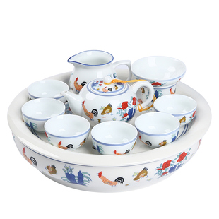 中式家用鸡缸杯功夫陶瓷茶具套装仿古大明成化斗彩茶杯瓷茶盘茶壶