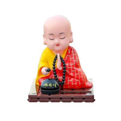 【功德+1】太阳能小和尚汽摆件