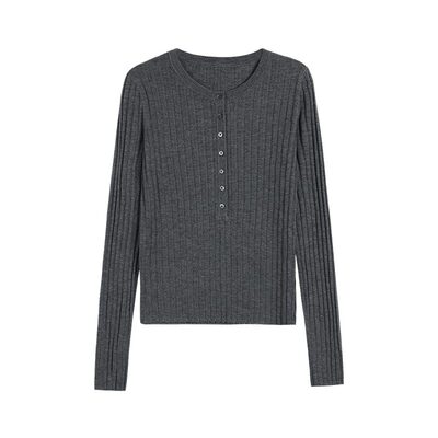 薄款贝壳扣叠穿修身针织衫上衣