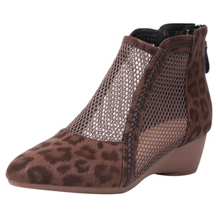 软皮网纱马丁靴大码夏季薄款女鞋网面镂空凉靴子短靴透气坡跟网靴