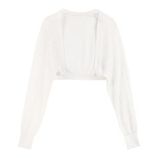 弥古白色针织衫短款小外搭罩衫开衫女春秋法式小坎肩防晒披肩上衣