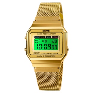 时刻美青少年潮流方形小金表男士手表多功能腕表电子表男表女表