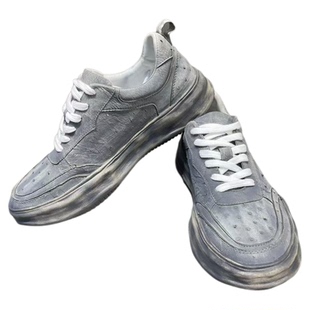 纯真鸵鸟皮鞋轻便舒适潮流休闲男鞋撤柜清仓2025新款夏透气真皮鞋