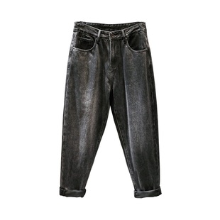 宽松直筒阔腿牛仔裤男黑色配马丁靴秋季高街裤子男款收口哈伦长裤