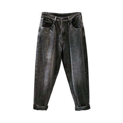 宽松直筒阔腿牛仔裤男收口哈伦裤