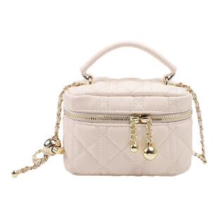 Mankok菱格小金球链条包女新款迷你手提盒子包百搭轻奢单肩斜挎包