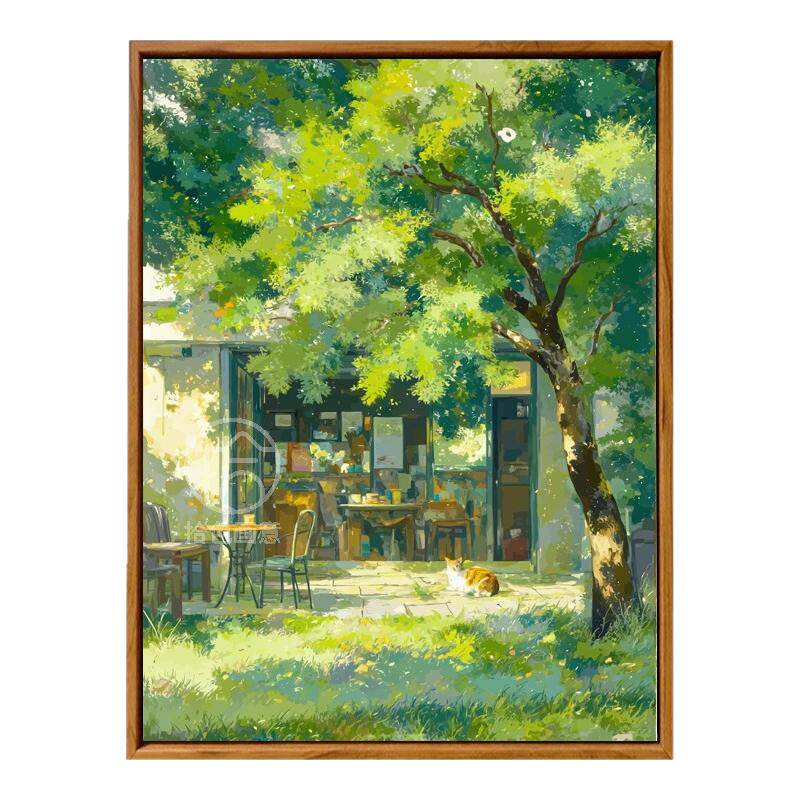 宫崎骏夏天风景数字油画diy填充涂色手工绘治愈系猫咪丙烯油彩画
